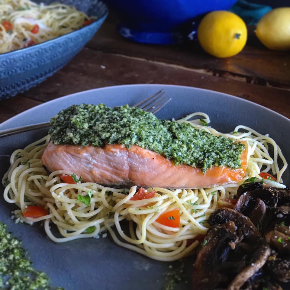 Healthy Baked Basil Pesto Salmon Recipe by Ash's In The Kitchen