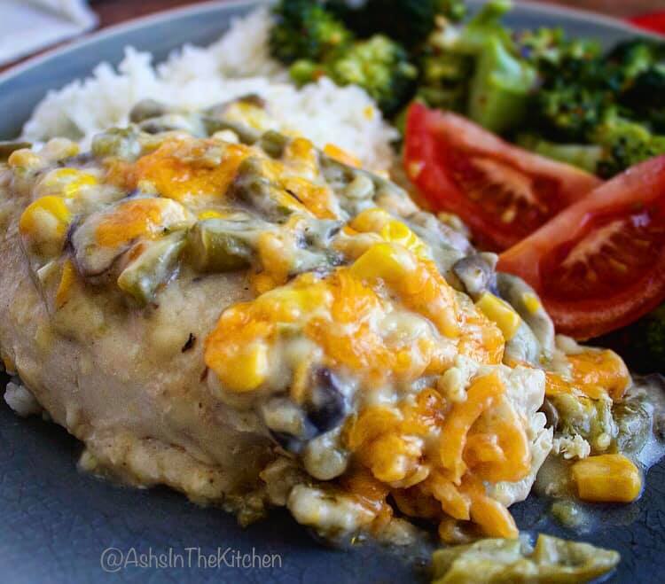 Green Bean and Corn Casserole Smothered Chicken Recipe by Ash's In The Kitchen